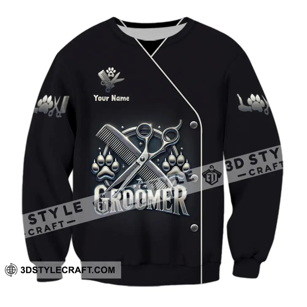 Unisex Shirt Custom Name Pet Grooming Groomer Polo Long Sleeve Gift / S T-Shirt