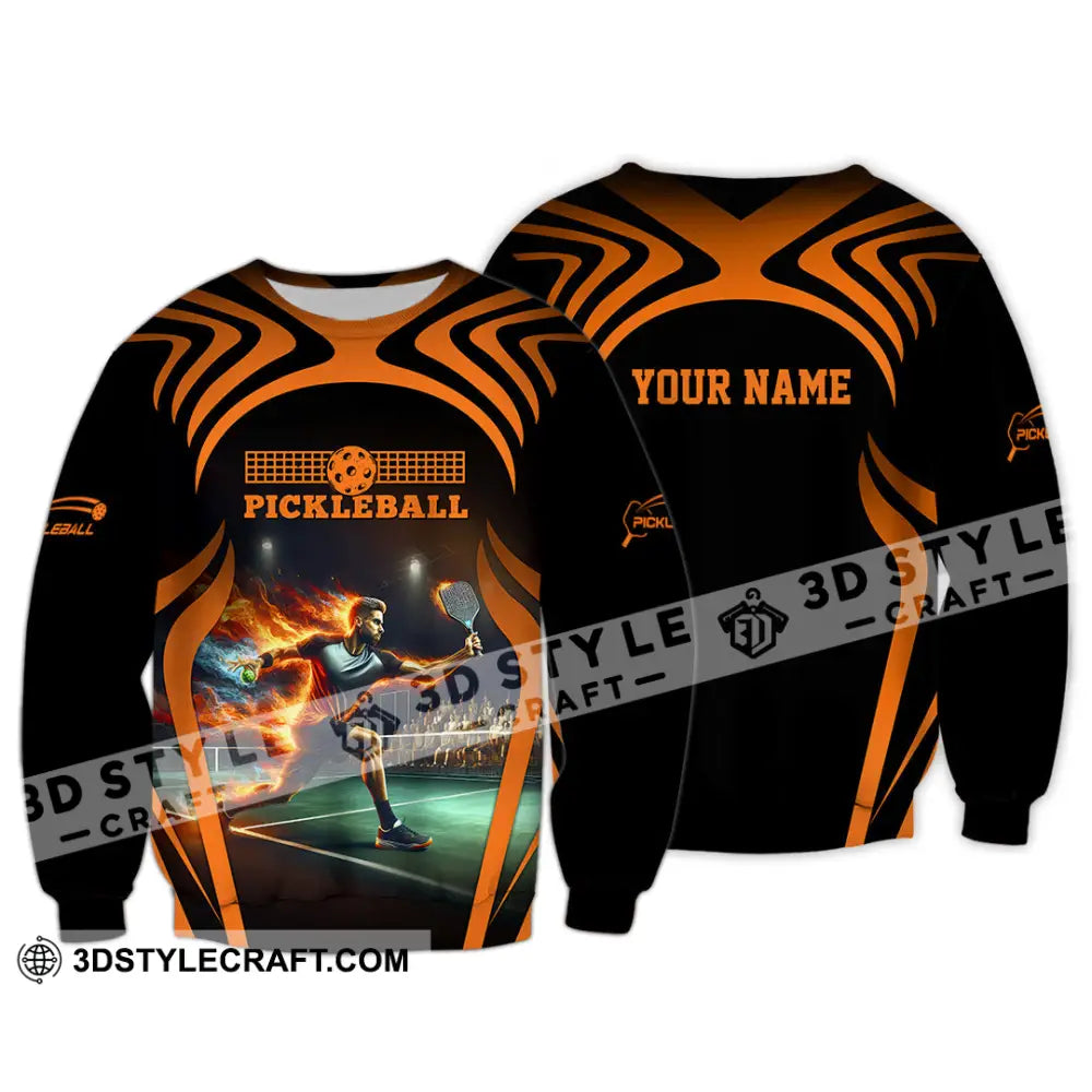 Unisex Shirt - Custom Name Pickleball Fire Playing Long Sleeve / S T-Shirt