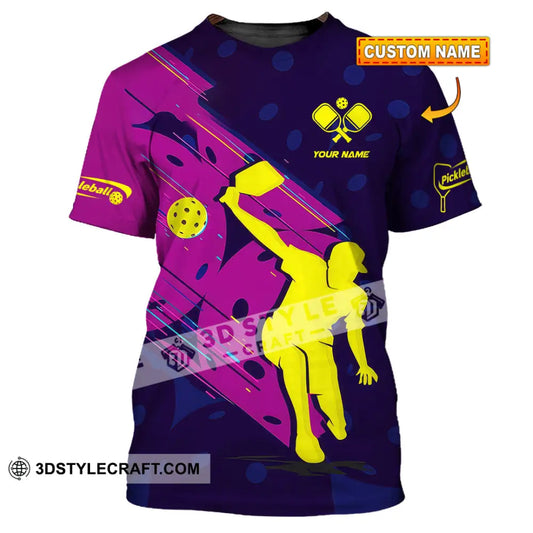 Unisex Shirt - Custom Name Pickleball Purple Yellow T-Shirt