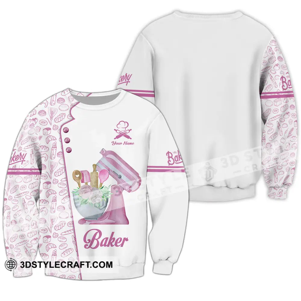 Unisex Shirt - Custom Name Pink Baker Long Sleeve / S T-Shirt