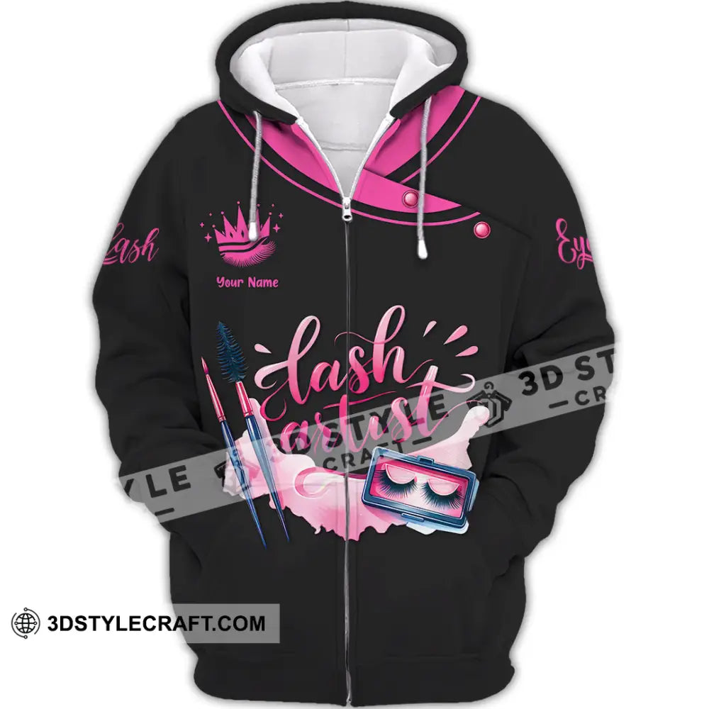 Unisex Shirt - Custom Name Pink Lash Artist Zipper Hoodie / S T-Shirt