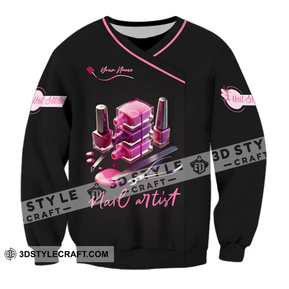 Unisex Shirt - Custom Name Pink Nail Artist Long Sleeve / S T-Shirt