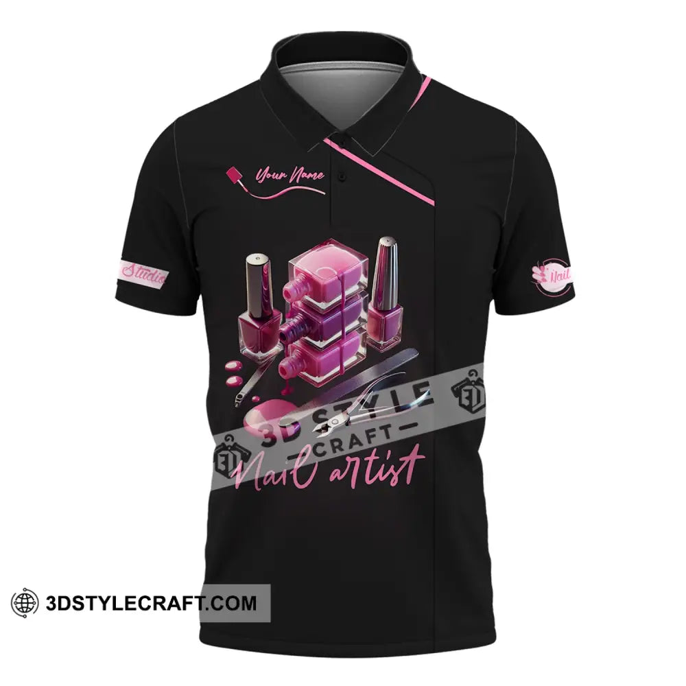 Unisex Shirt - Custom Name Pink Nail Artist Polo / S T-Shirt