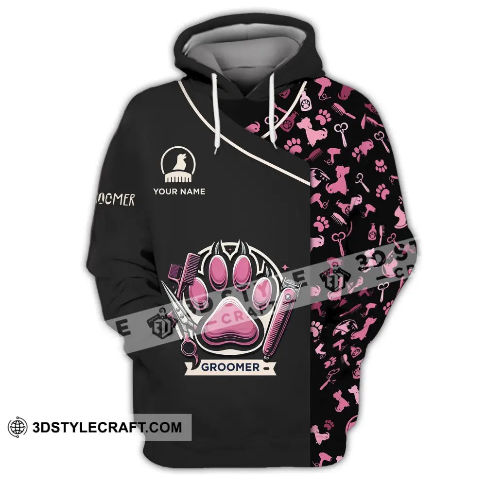 Unisex Shirt - Custom Name Pink Paw Groomer Hoodie / S T-Shirt