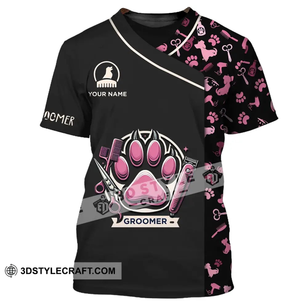 Unisex Shirt - Custom Name Pink Paw Groomer T-Shirt / S T-Shirt