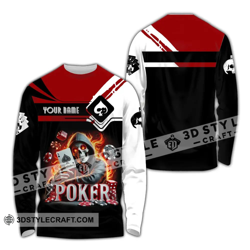 Unisex Shirt Custom Name Poker Skull Hoodie Polo Long Sleeve / S T-Shirt