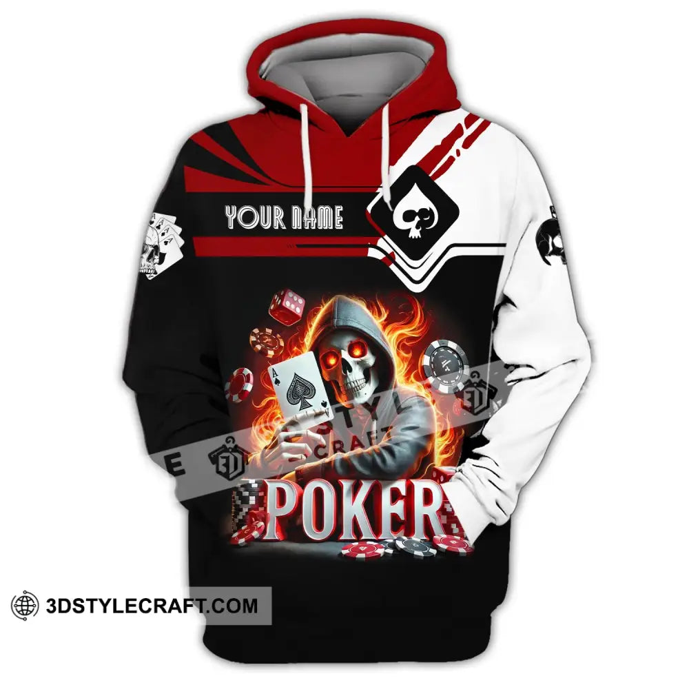 Unisex Shirt Custom Name Poker Skull Hoodie Polo Long Sleeve / S T-Shirt