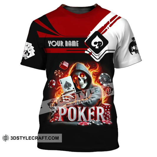 Unisex Shirt Custom Name Poker Skull Hoodie Polo Long Sleeve T-Shirt / S T-Shirt