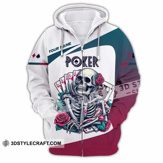 Unisex Shirt, Custom Name Poker Skull Shirt, Poker Hoodie Shirt Polo Long Sleeve Shirt style option 3