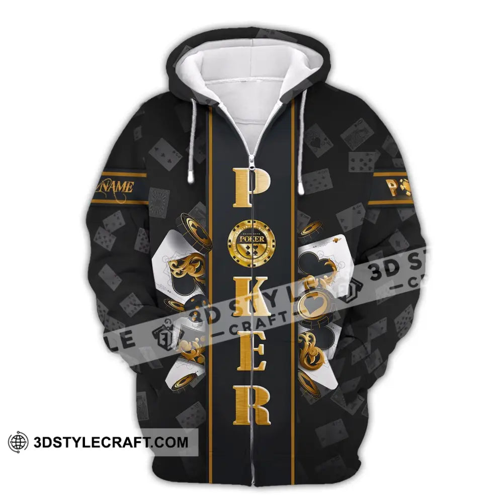 Unisex Shirt Custom Name Poker T-Shirt Golden Casino Gift Zipper Hoodie / S