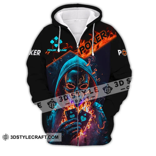 Unisex Shirt Custom Name Poker T-Shirt Skull Casino Gift Zipper Hoodie / S