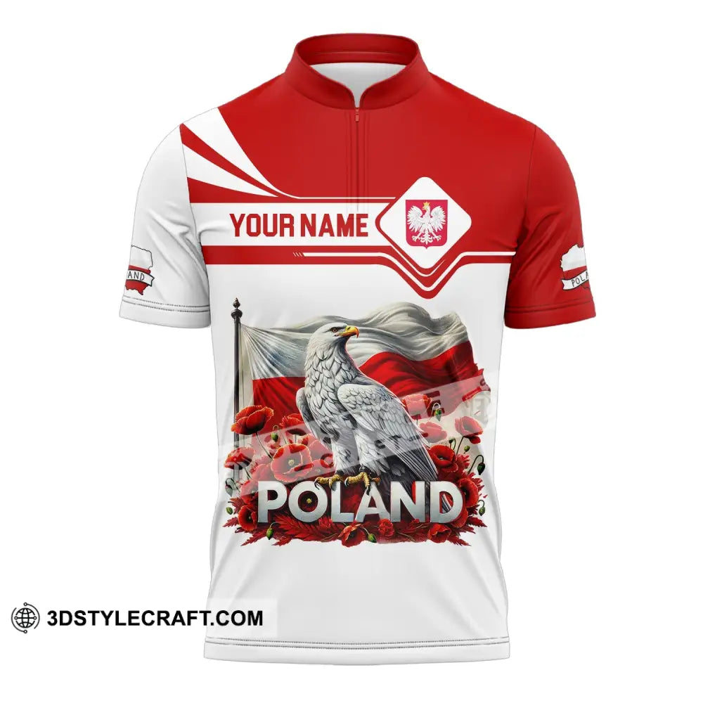 Unisex Shirt Custom Name Poland Polo Long Sleeve Gift Zipper / S T-Shirt