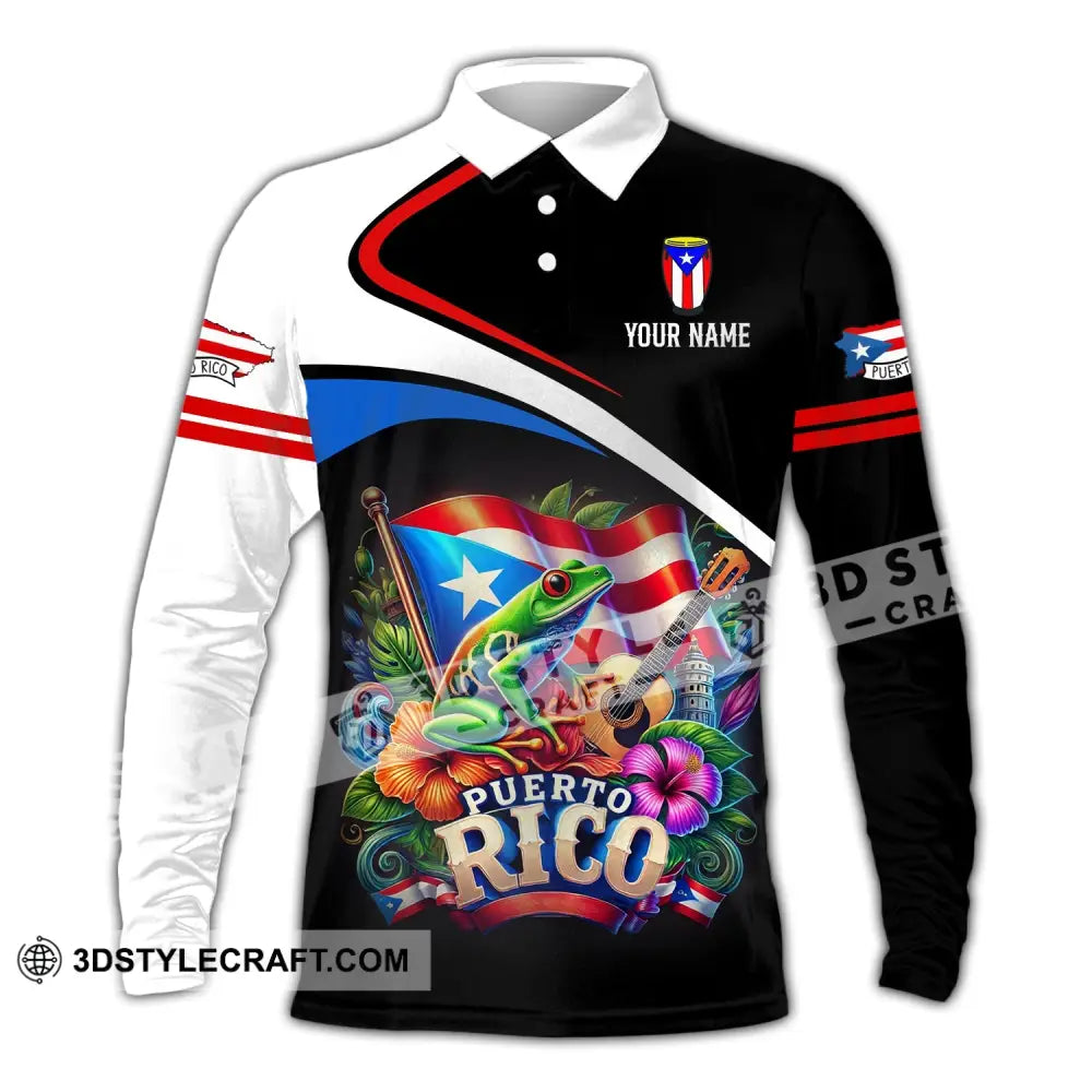 Unisex Shirt - Custom Name Puerto Rico Long Sleeve Polo / S T-Shirt