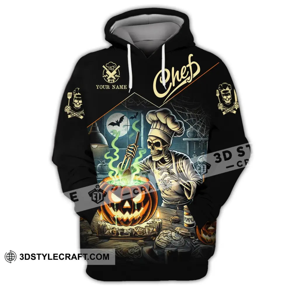 Unisex Shirt - Custom Name Pumpkin Halloween Skull Chef Hoodie / S T-Shirt