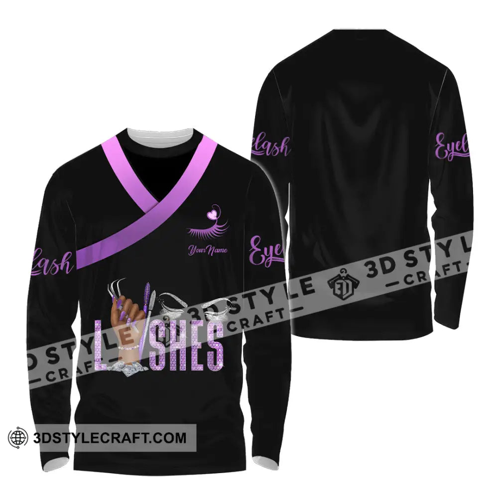 Unisex Shirt - Custom Name Purple Lashes Long Sleeve / S T-Shirt