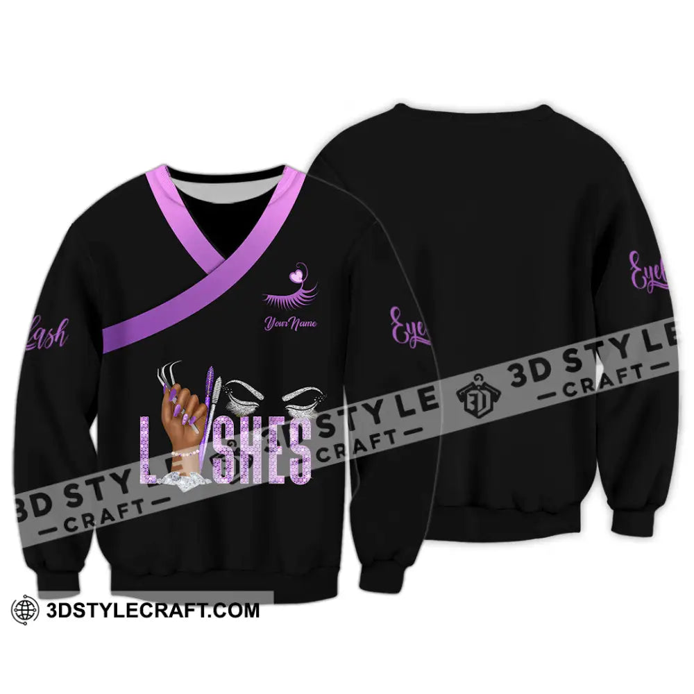 Unisex Shirt - Custom Name Purple Lashes Long Sleeve / S T-Shirt