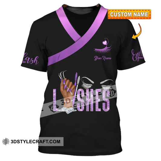 Unisex Shirt - Custom Name Purple Lashes T-Shirt