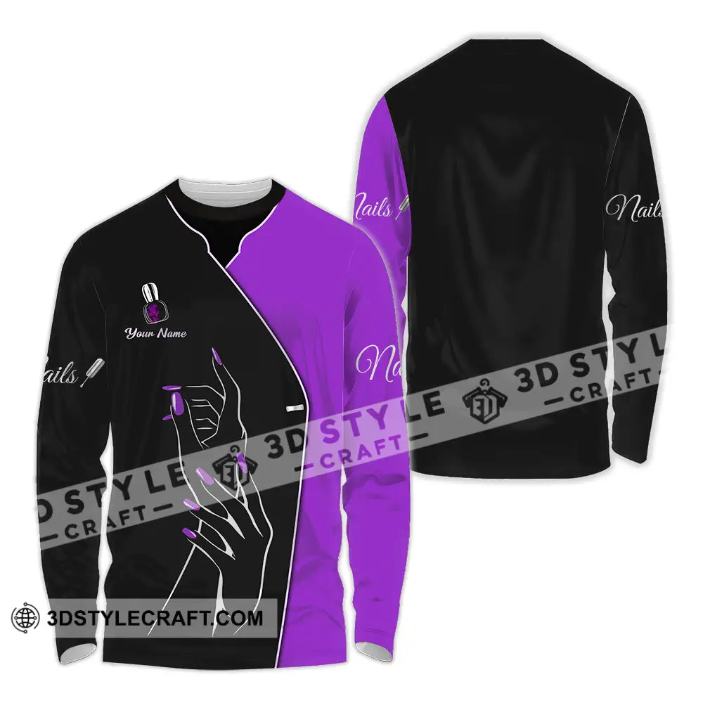 Unisex Shirt - Custom Name Purple Nails Long Sleeve / S T-Shirt