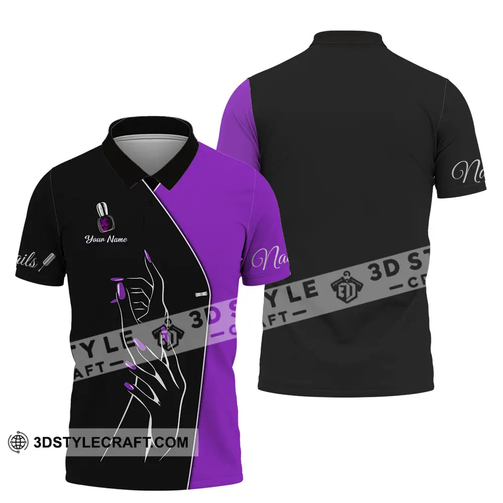 Unisex Shirt - Custom Name Purple Nails Polo / S T-Shirt