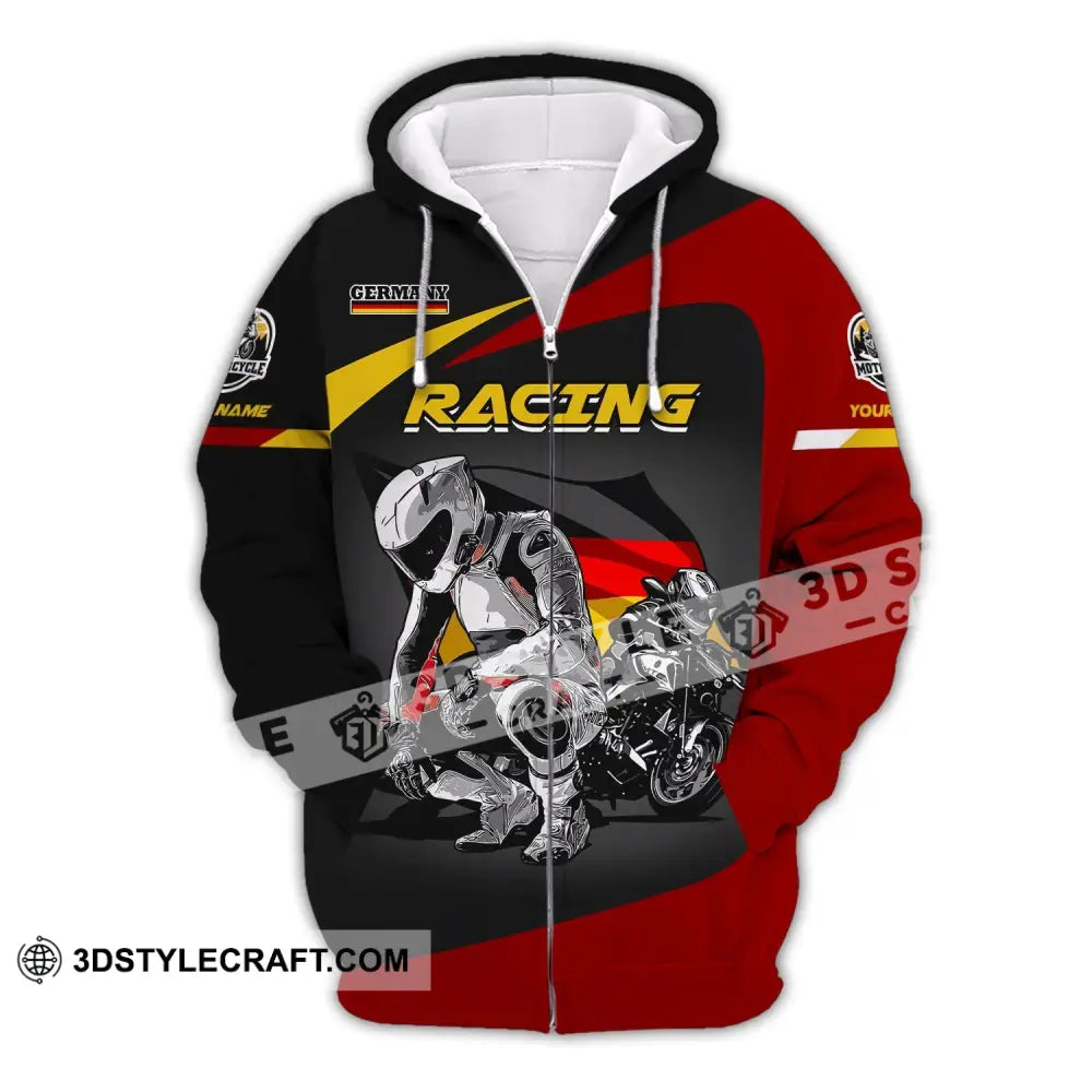 Unisex Shirt Custom Name Racing Germany Polo Long Sleeve Motorcycle T-Shirt Zipper Hoodie / S