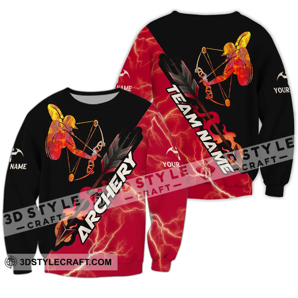 Unisex Shirt - Custom Name Red Fire Archery Long Sleeve / S T-Shirt