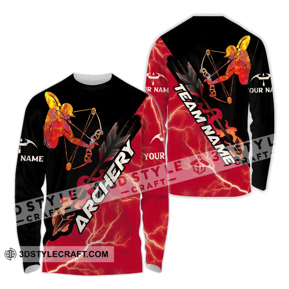 Unisex Shirt - Custom Name Red Fire Archery Long Sleeve / S T-Shirt