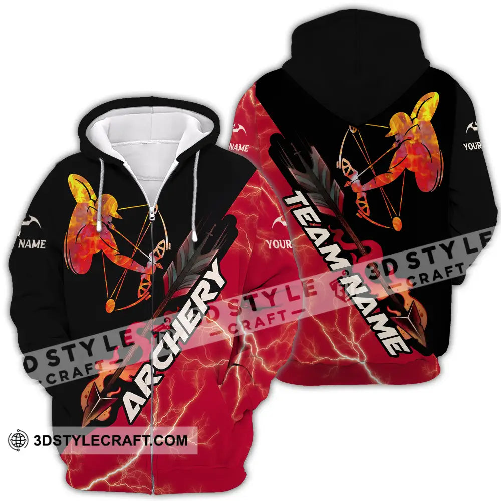 Unisex Shirt - Custom Name Red Fire Archery Zipper Hoodie / S T-Shirt