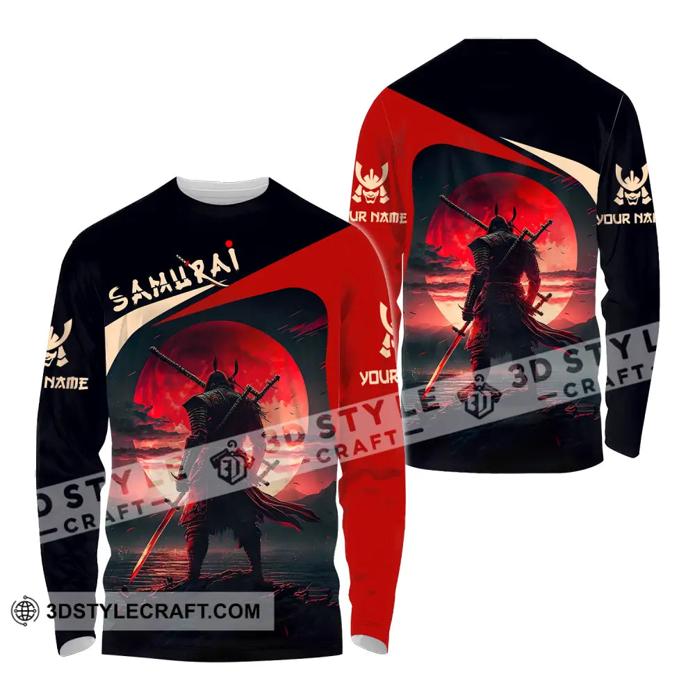 Unisex Shirt - Custom Name Samurai Red Black Long Sleeve / S T-Shirt