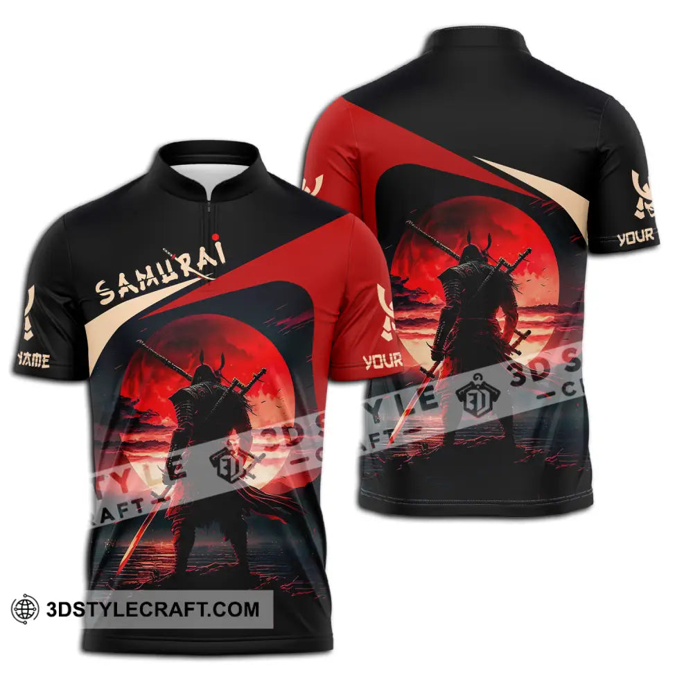 Unisex Shirt - Custom Name Samurai Red Black Zipper Polo / S T-Shirt