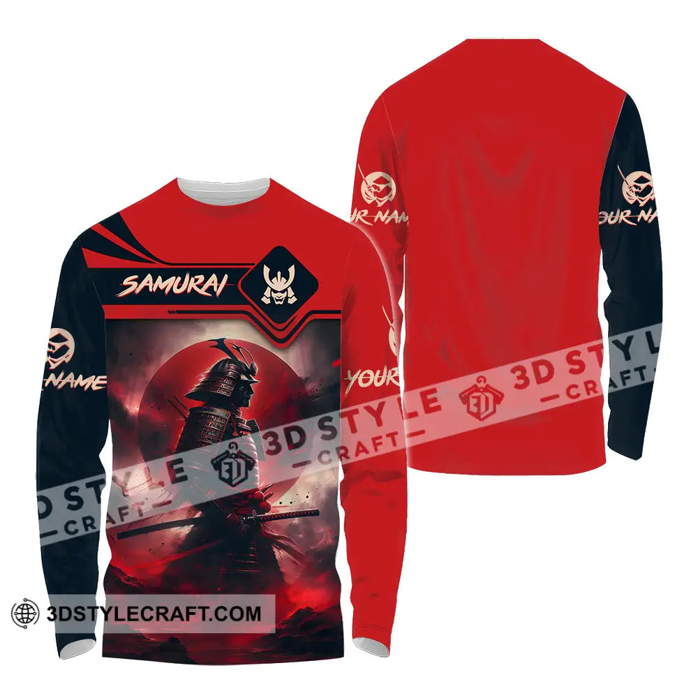 Unisex Shirt - Custom Name Samurai Red Moon Long Sleeve / S T-Shirt