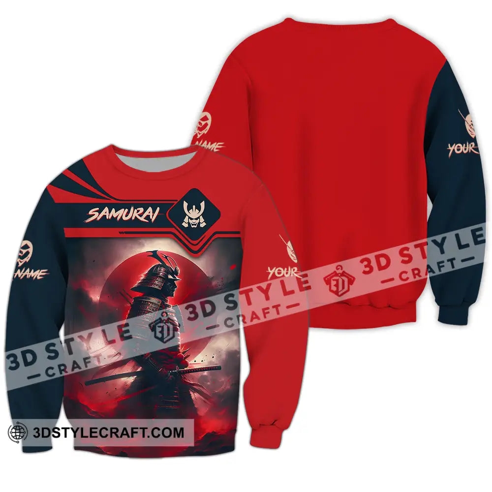 Unisex Shirt - Custom Name Samurai Red Moon Long Sleeve / S T-Shirt