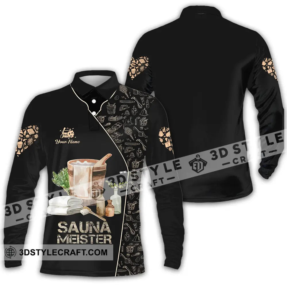 Unisex Shirt - Custom Name Sauna Heart Meister Long Sleeve Polo / S T-Shirt