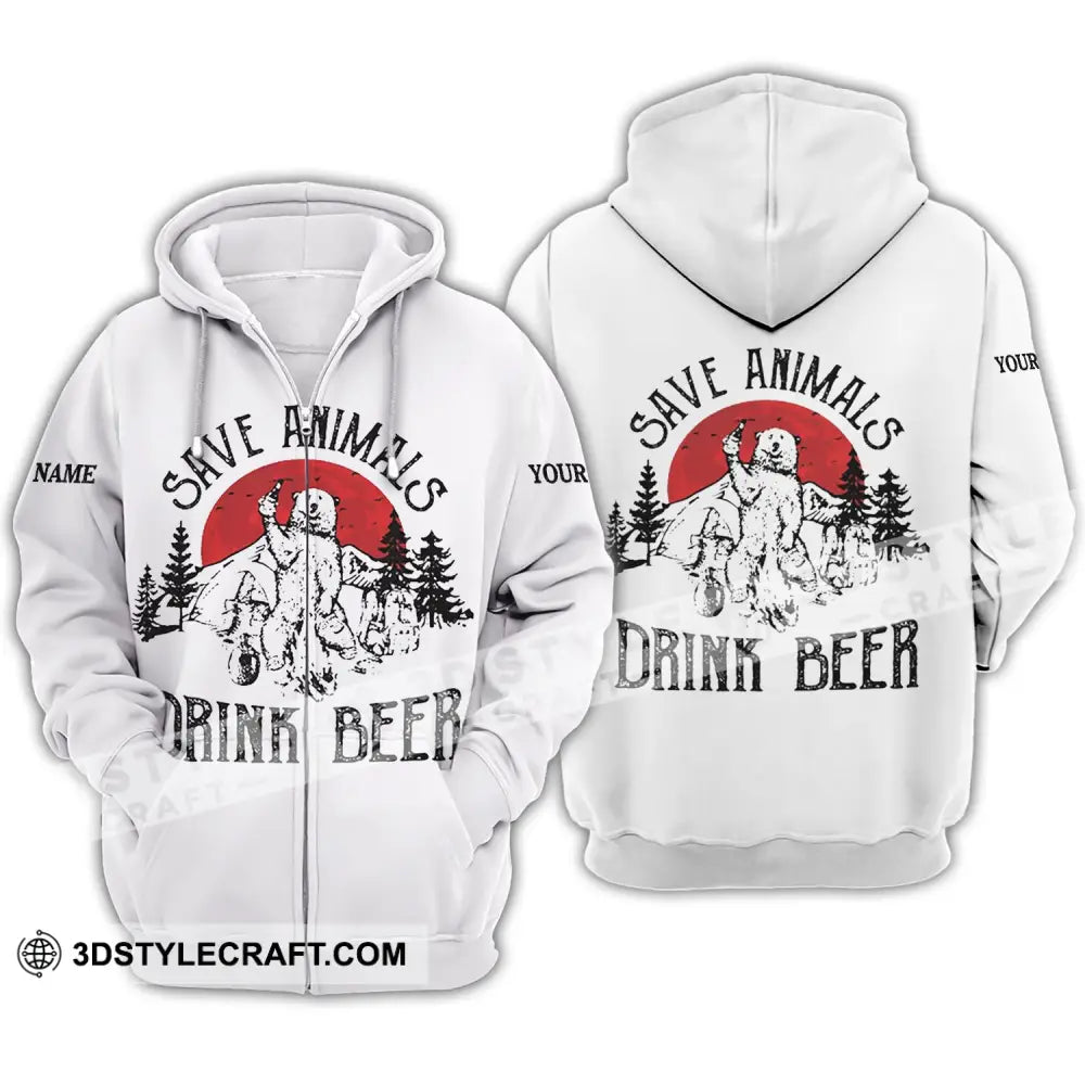 Unisex Shirt - Custom Name Save Animals Drink Beer Zipper Hoodie / S T-Shirt