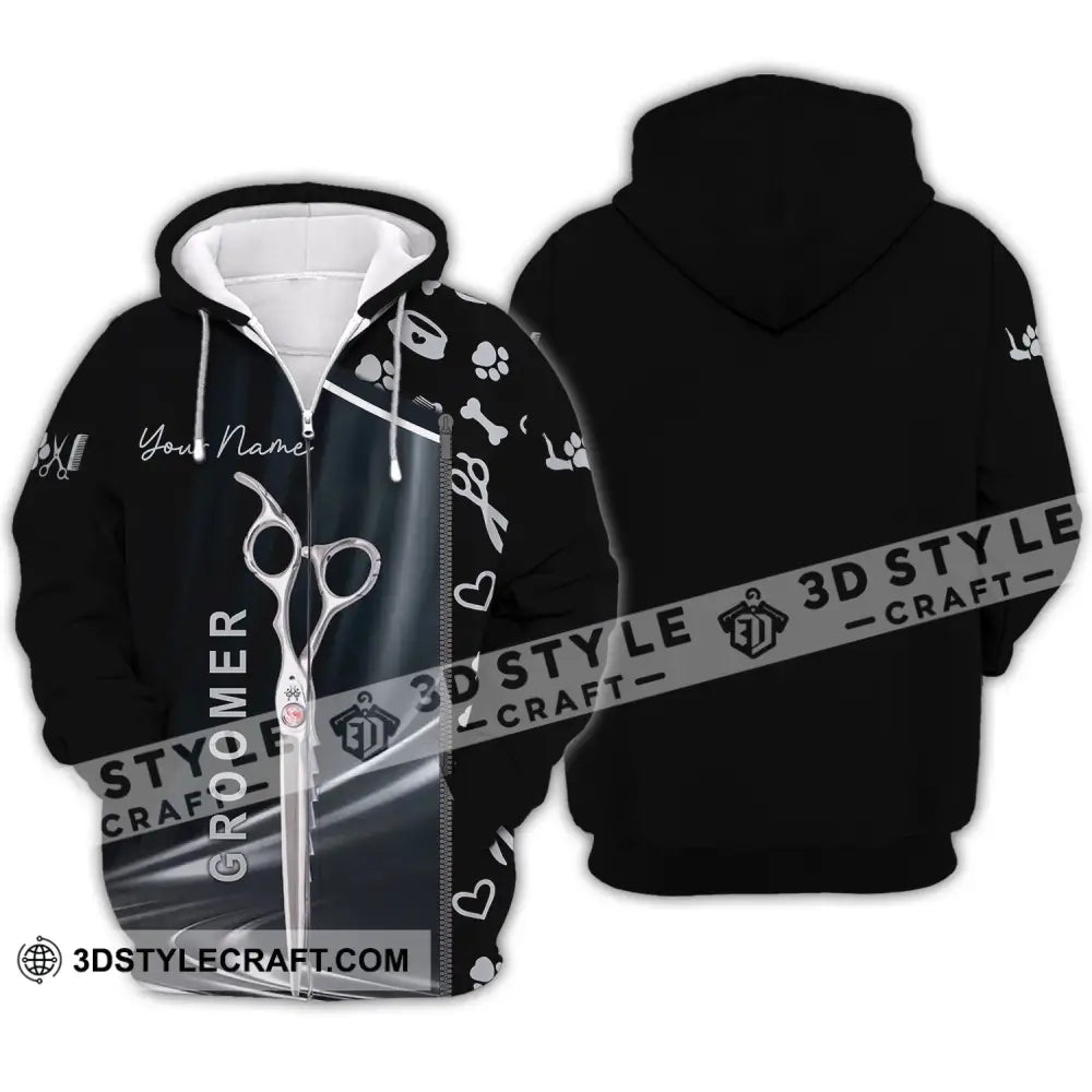 Unisex Shirt - Custom Name Scissors Groomer Zipper Hoodie / S T-Shirt