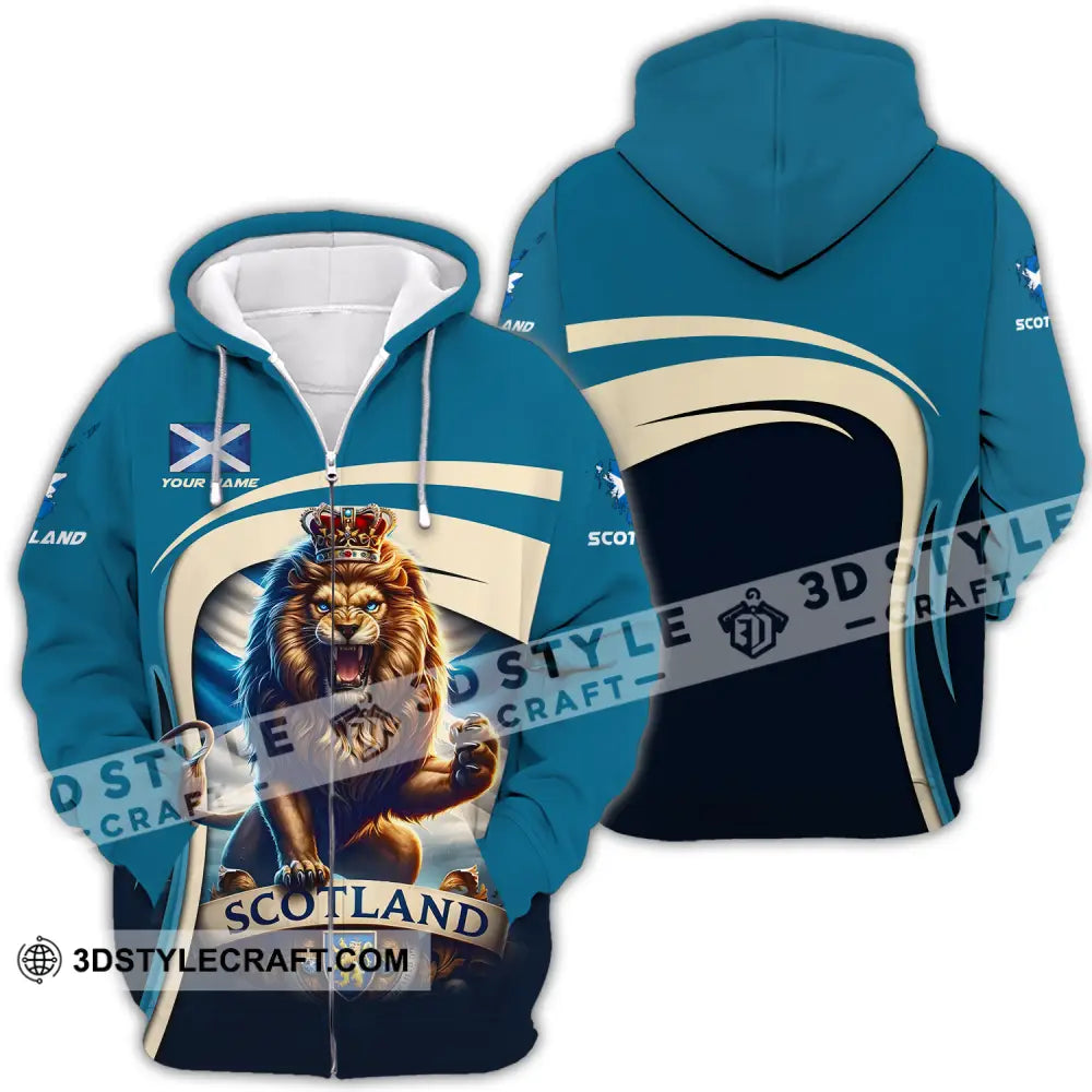 Unisex Shirt - Custom Name Scotland Lion Zipper Hoodie / S T-Shirt