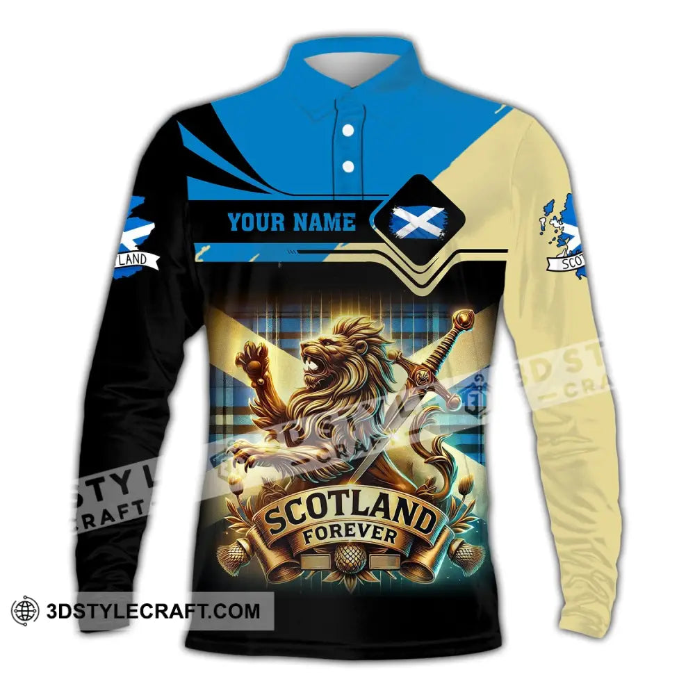 Unisex Shirt Custom Name Scotland Polo Long Sleeve Gift / S T-Shirt