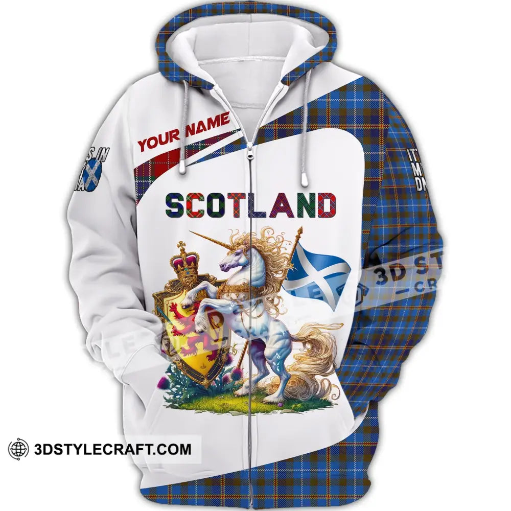 Unisex Shirt Custom Name Scotland Polo Long Sleeve Lover T-Shirt Zipper Hoodie / S