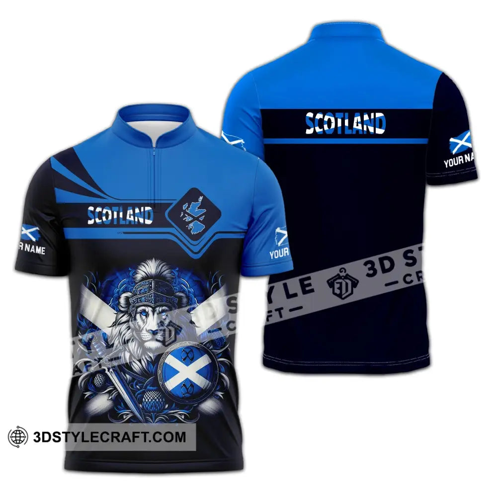 Unisex Shirt - Custom Name Scotland Sport Zipper Polo / S T-Shirt