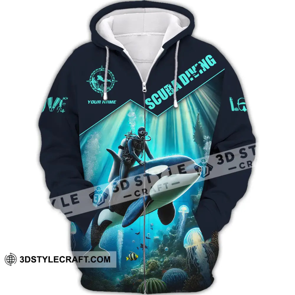 Unisex Shirt Custom Name Scuba Diving Gift Zipper Hoodie / S T-Shirt