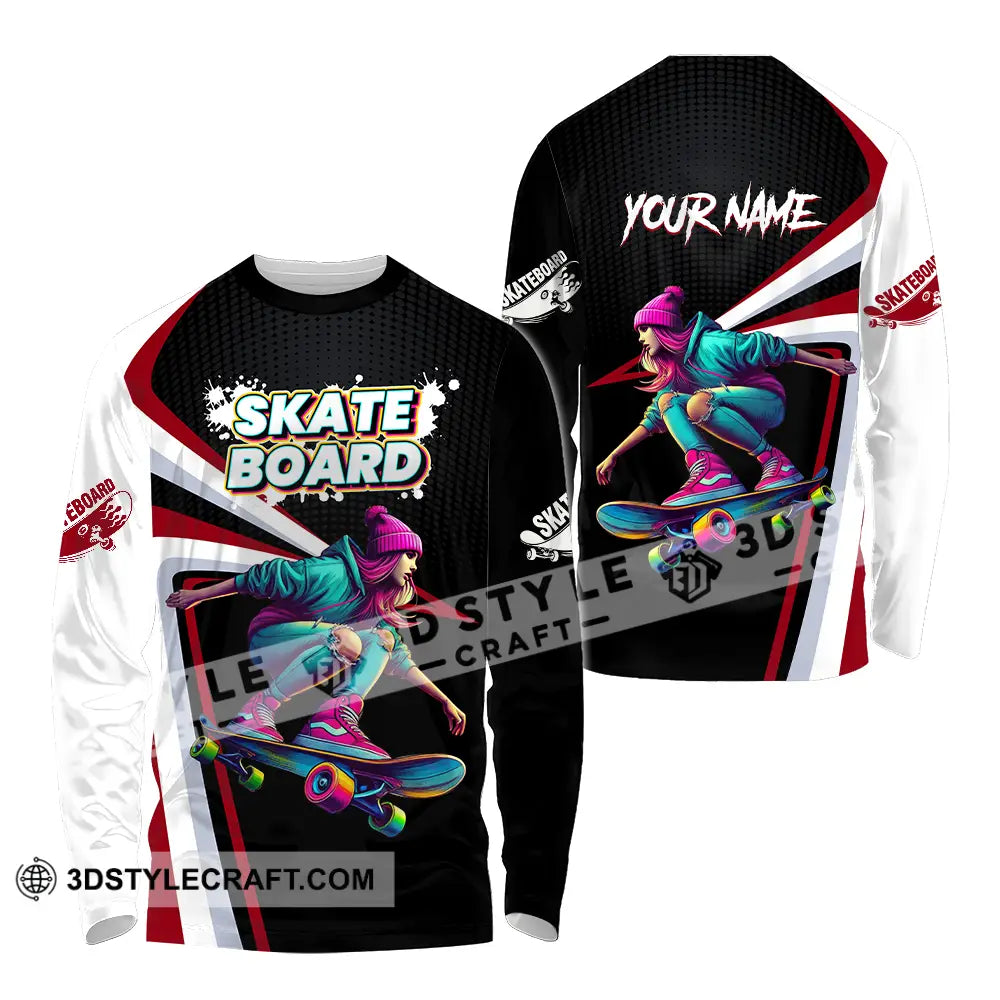 Unisex Shirt - Custom Name Skateboarding Player Dark Sport Long Sleeve / S T-Shirt