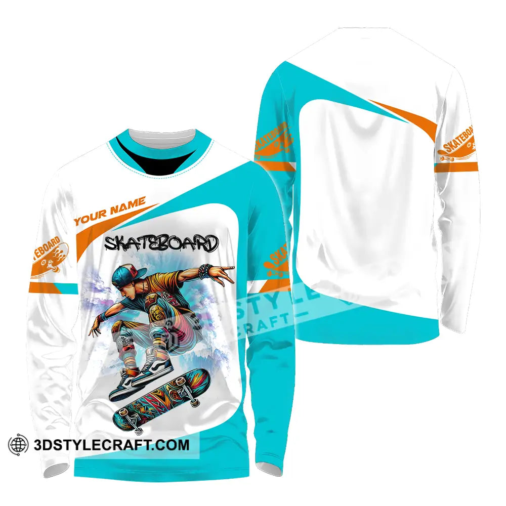 Unisex Shirt - Custom Name Skateboarding Player Light Sport Playing Long Sleeve / S T-Shirt