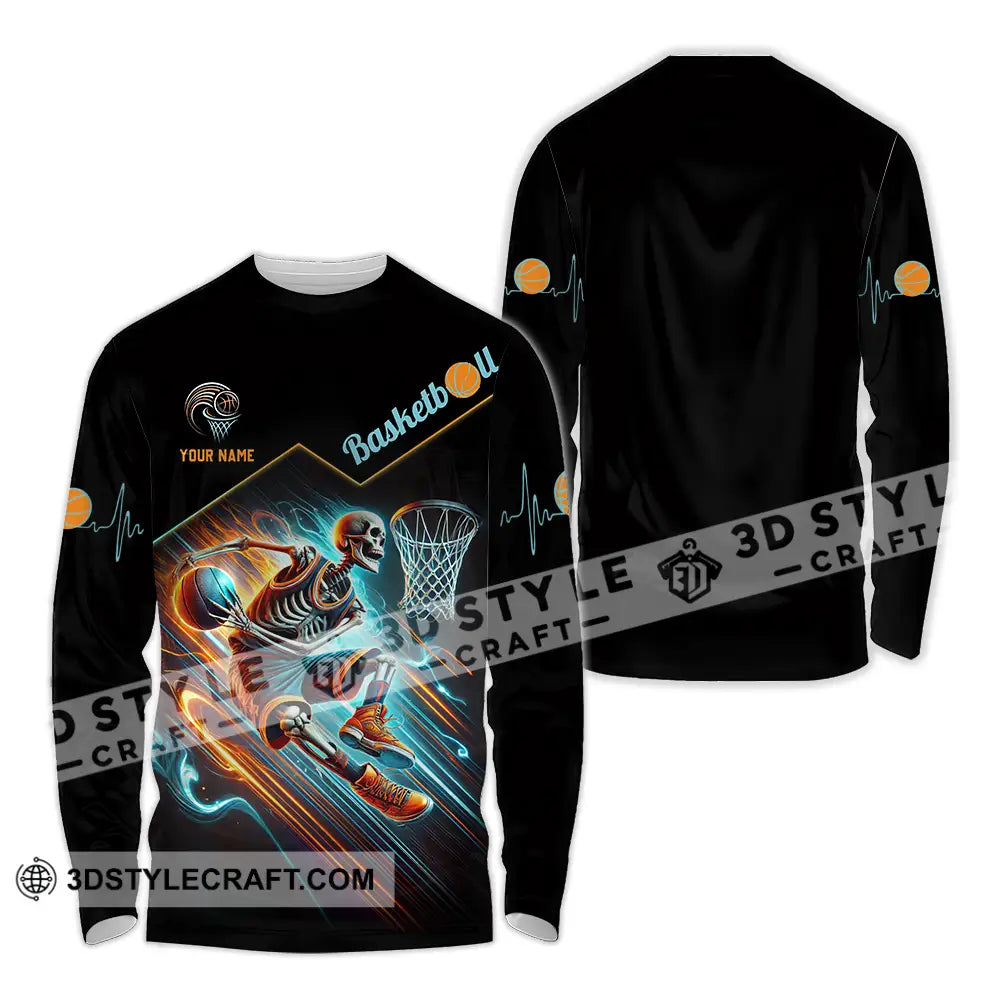 Unisex Shirt - Custom Name Skeleton Basketball Long Sleeve / S T-Shirt