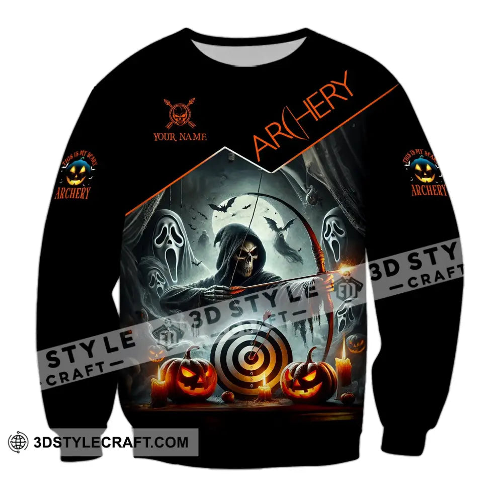 Unisex Shirt - Custom Name Skull Archery Target Long Sleeve / S T-Shirt