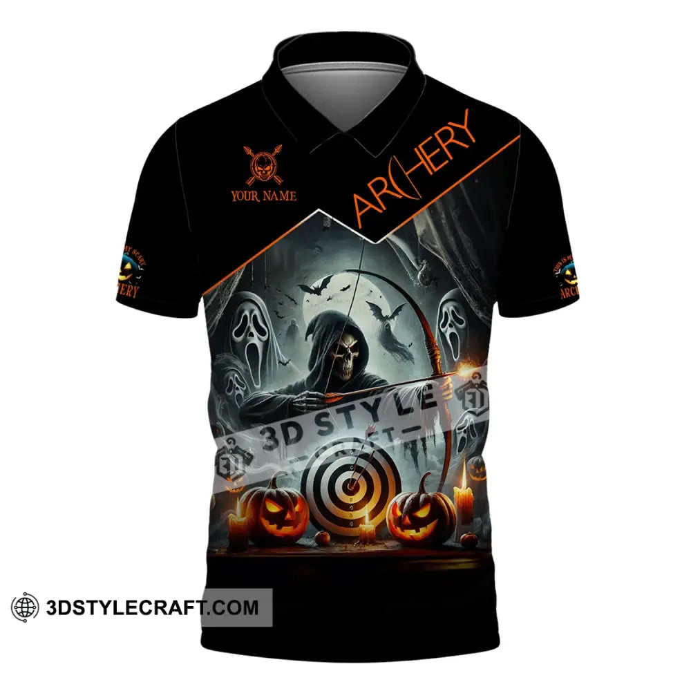 Unisex Shirt - Custom Name Skull Archery Target Polo / S T-Shirt