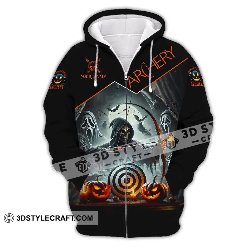 Unisex Shirt - Custom Name Skull Archery Target Zipper Hoodie / S T-Shirt