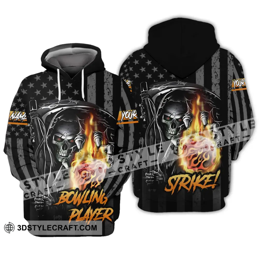 Unisex Shirt - Custom Name Skull Bowling Player Hoodie / S T-Shirt