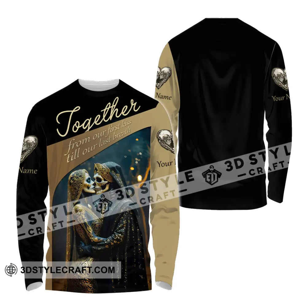 Unisex Shirt Custom Name Skull Couple Long Sleeve / S T-Shirt