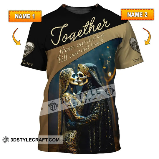 Unisex Shirt, Custom Name Skull Couple Shirt, Skull Couple Long Sleeve, Couple Shirt style option 1