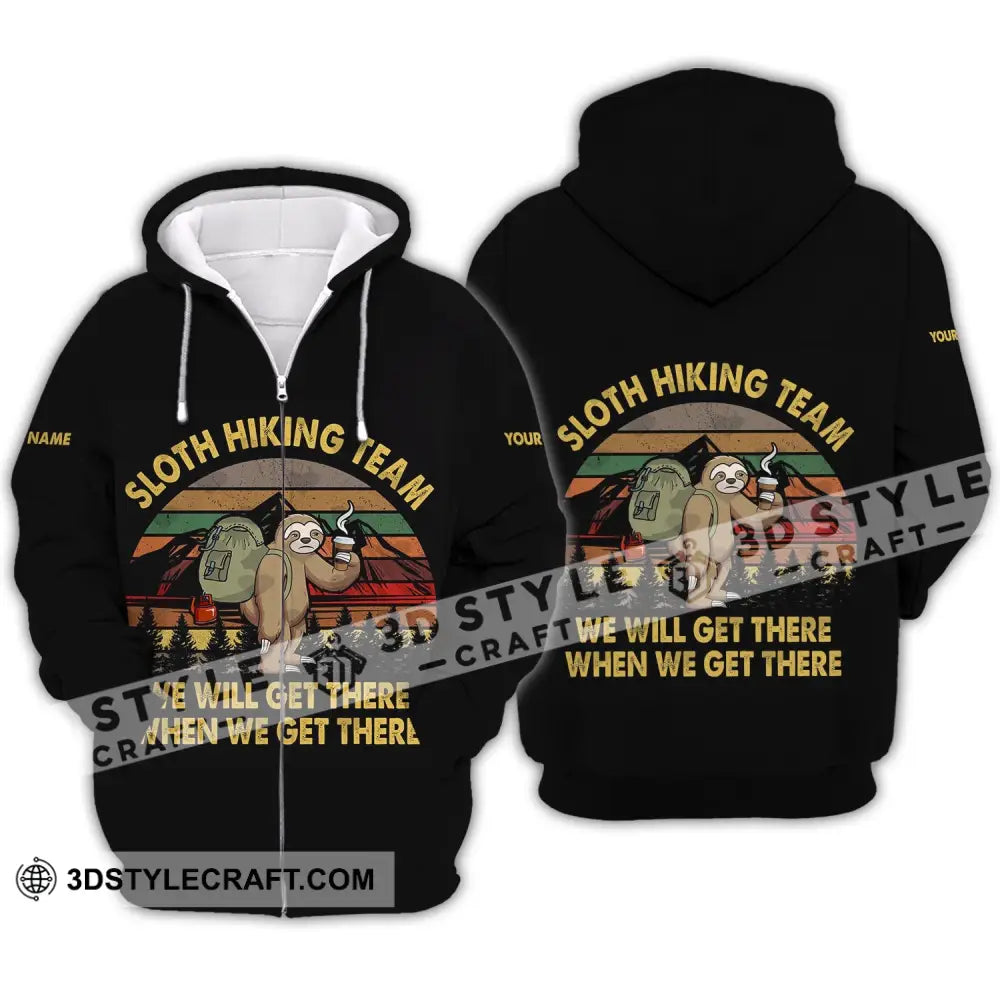 Unisex Shirt - Custom Name Sloth Hiking Team We Will Get There When Vintage Zipper Hoodie / S