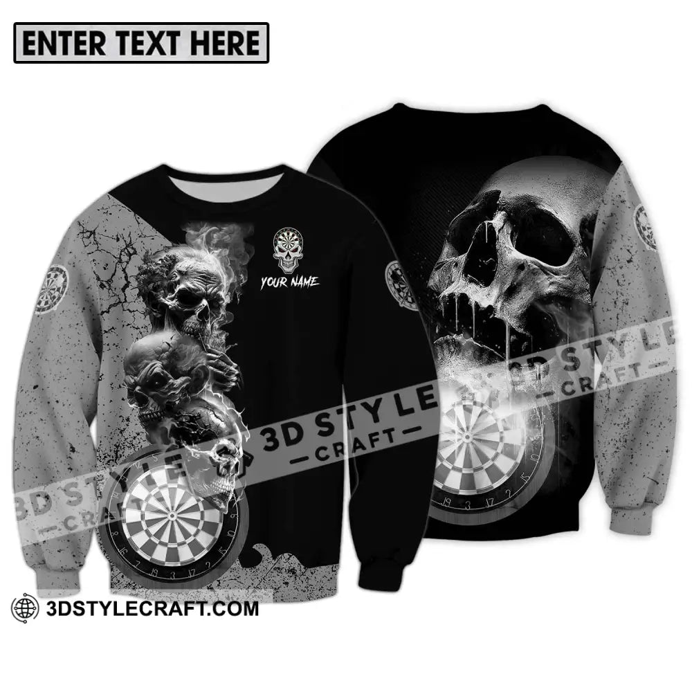 Unisex Shirt - Custom Name Smoking Skull Darts Long Sleeve / S T-Shirt